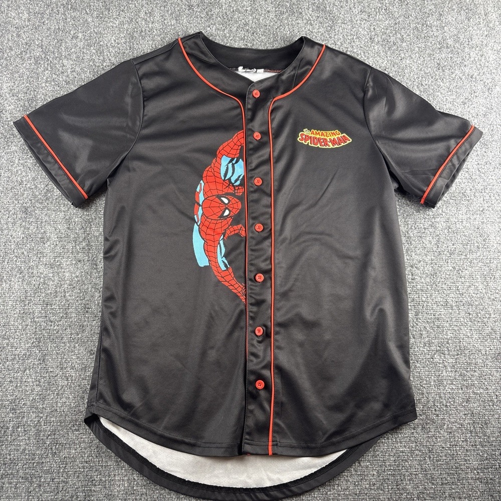 Marvel Spider-Man Baseball Jersey Men's Medium Black Red 62 Comic Book Debut